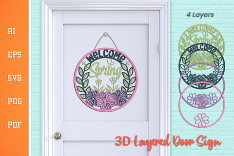 Welcome Spring Flowers - Layered Door Sign SVG 2 SVG Slim Studio 