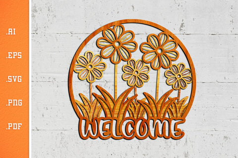 Welcome Spring Flowers - Layered Door Sign SVG SVG Slim Studio 
