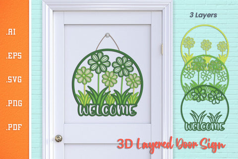 Welcome Spring Flowers - Layered Door Sign SVG SVG Slim Studio 