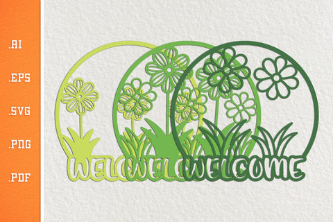 Welcome Spring Flowers - Layered Door Sign SVG SVG Slim Studio 