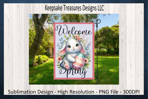 Welcome Spring Garden Flag Sublimation PNG, Easter Yard Flag Sublimation Flag Template, Rabbit Garden Flag, Digital Download, PNG Printable Sublimation Keepsake Treasures Designs LLC. 