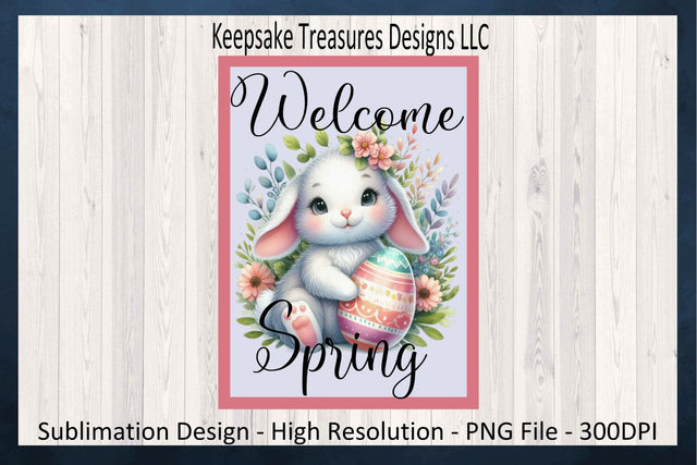 Welcome Spring Garden Flag Sublimation PNG, Easter Yard Flag Sublimation Flag Template, Rabbit Garden Flag, Digital Download, PNG Printable Sublimation Keepsake Treasures Designs LLC. 