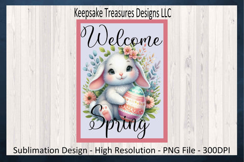 Welcome Spring Garden Flag Sublimation PNG, Easter Yard Flag Sublimation Flag Template, Rabbit Garden Flag, Digital Download, PNG Printable Sublimation Keepsake Treasures Designs LLC. 