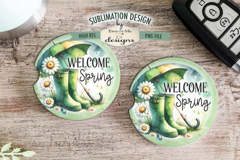 Welcome Spring Rain Boots Sublimation Design | Round PNG Sublimation Ewe-N-Me Designs 