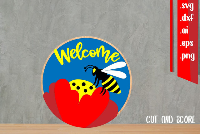Welcome Spring Round Sign | Cut and Score SVG zafrans studio 