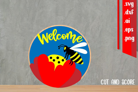 Welcome Spring Round Sign | Cut and Score SVG zafrans studio 