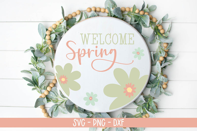 Welcome Spring SVG-Spring Round Sign SVG - So Fontsy