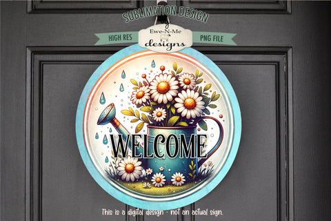 Welcome Spring Watering Can Sublimation Design | Round PNG Sublimation Ewe-N-Me Designs 