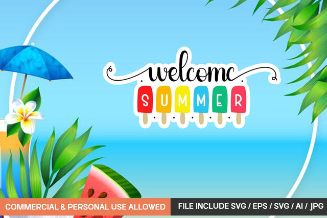 Welcome Summer Sticker Design SVG designmaster24 