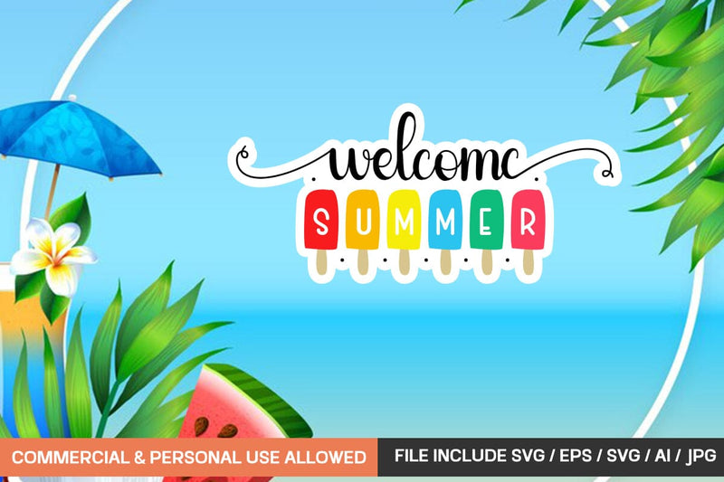 Welcome Summer Sticker Design SVG designmaster24 