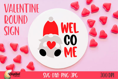Welcome SVG. Valentine Gnome. Valentine Round Sign SVG SVG Evgenyia Guschina 