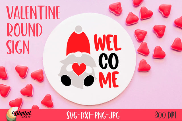 Welcome SVG. Valentine Gnome. Valentine Round Sign SVG SVG Evgenyia Guschina 