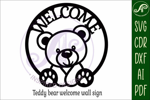 Welcome Teddy bear wall sign svg laser cut file SVG APInspireddesigns 