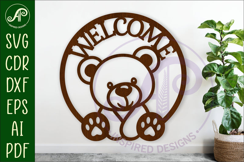 Welcome Teddy bear wall sign svg laser cut file SVG APInspireddesigns 
