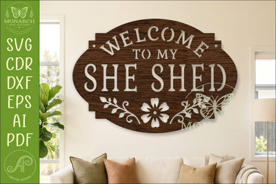 Welcome To My She Shed Sign SVG Farmhouse Floral Wall Decor SVG APInspireddesigns 