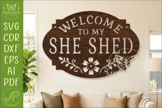 Welcome To My She Shed Sign SVG Farmhouse Floral Wall Decor SVG APInspireddesigns 