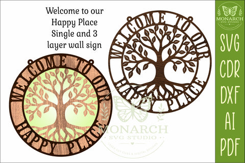 Welcome to Our Happy Place SVG | Tree of Life Layered Sign SVG APInspireddesigns 