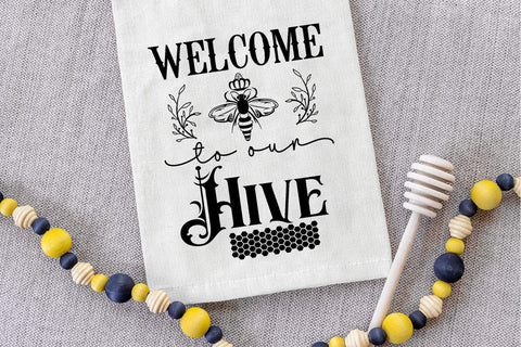 Welcome To Our Hive I Bee Home Decor Sign SVG I Bee Sign SVG SVG Happy Printables Club 