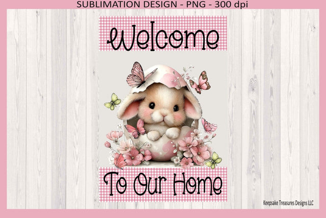 Welcome To Our Home Bunny Garden Flag PNG, Easter Bunny Decor, Spring Garden Flag Digital Download Sublimation Keepsake Treasures Designs LLC. 