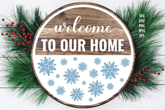 Welcome to our home SVG. Winter round door sign SVG LaBelezoka 