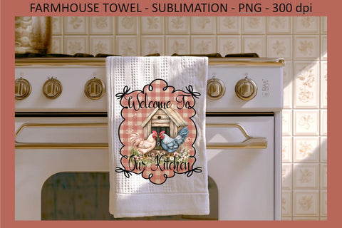 Welcome To Our Kitchen, Farmhouse Kitchen Towel and Coaster Set, Chicken Coop Tea Towel, Sublimation Png, Digital Download Sublimation Keepsake Treasures Designs LLC. 