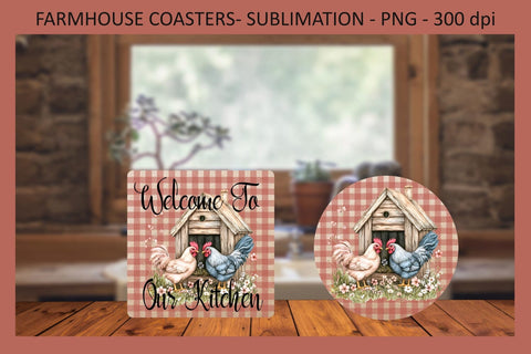 Welcome To Our Kitchen, Farmhouse Kitchen Towel and Coaster Set, Chicken Coop Tea Towel, Sublimation Png, Digital Download Sublimation Keepsake Treasures Designs LLC. 