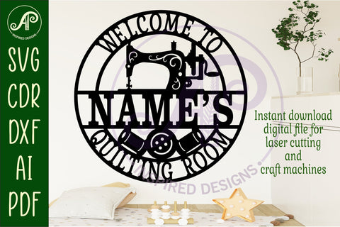 Welcome to Quilting room name wall art sign, SVG file SVG APInspireddesigns 