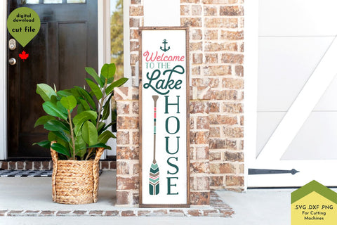 Welcome to the Lake House | Vertical Porch Sign | Oar and Anchor SVG SVG Lettershapes 