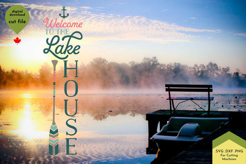 Welcome to the Lake House | Vertical Porch Sign | Oar and Anchor SVG SVG Lettershapes 
