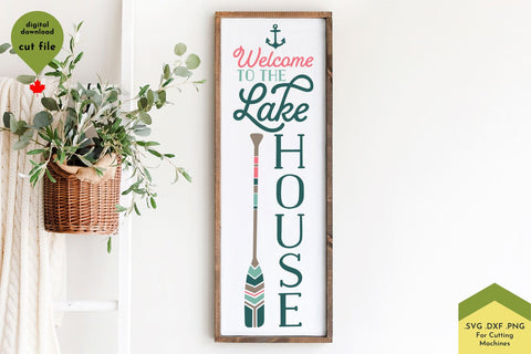Welcome to the Lake House | Vertical Porch Sign | Oar and Anchor SVG SVG Lettershapes 