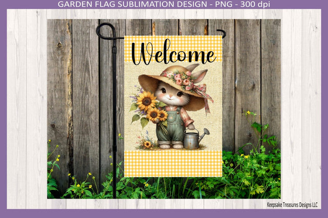 Welcome Vintage Bunny Garden Flag Sublimation Png, Easter Bunny Decor, Spring Farmhouse Garden Flag Digital Download Sublimation Keepsake Treasures Designs LLC. 