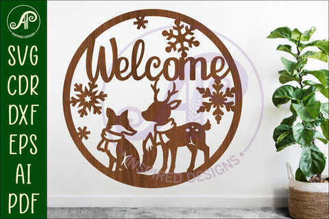 Welcome winter animal wall sign svg laser cut file SVG APInspireddesigns 