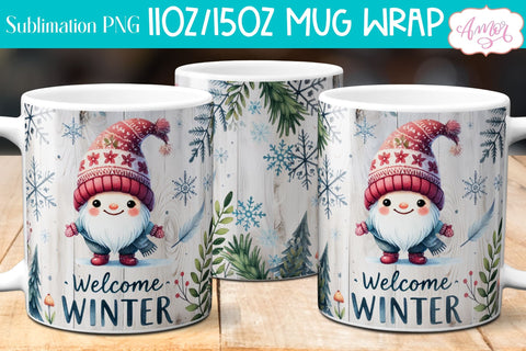 Welcome winter Mug Wrap PNG for Sublimation | cute gnome png Sublimation Amorclipart 