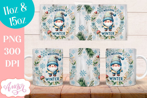 Welcome winter Mug Wrap PNG for Sublimation | cute gnome png Sublimation Amorclipart 
