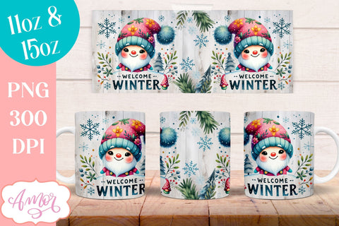 Welcome winter Mug Wrap PNG for Sublimation | cute gnome png Sublimation Amorclipart 