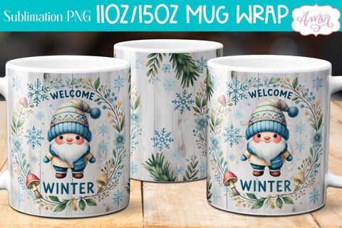 Welcome winter Mug Wrap PNG for Sublimation | cute gnome png Sublimation Amorclipart 
