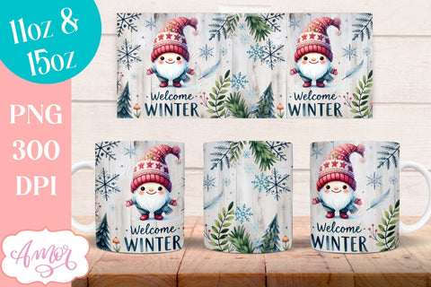 Welcome winter Mug Wrap PNG for Sublimation | cute gnome png Sublimation Amorclipart 