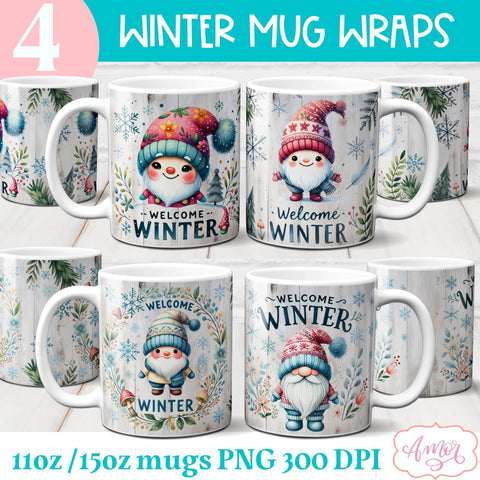 Welcome winter Mug Wrap PNG for Sublimation | cute gnome png Sublimation Amorclipart 