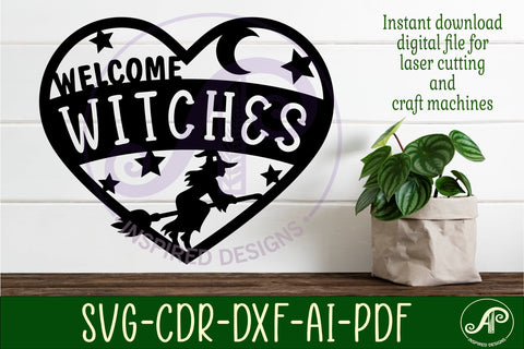 Welcome witches Halloween heart laser cut wall sign SVG APInspireddesigns 