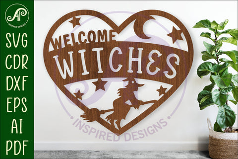Welcome witches Halloween heart laser cut wall sign SVG APInspireddesigns 