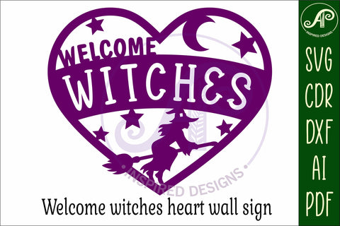 Welcome witches Halloween heart laser cut wall sign SVG APInspireddesigns 