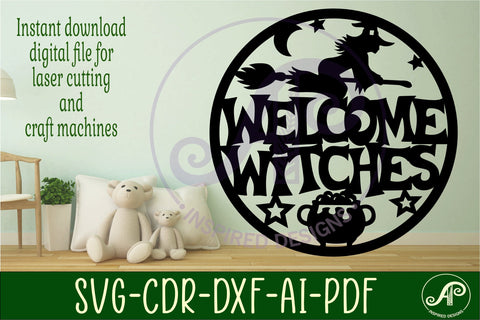 Welcome witches halloween sign svg laser cut file SVG APInspireddesigns 