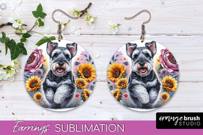 Welsh Terrier Earrings - Dog Mom Floral Round Earring Sublimation Sublimation OrangeBrushStudio 