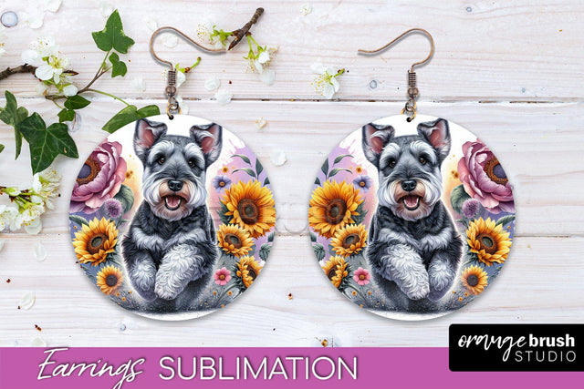 Welsh Terrier Earrings - Dog Mom Floral Round Earring Sublimation Sublimation OrangeBrushStudio 