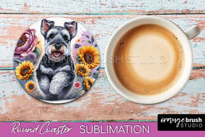 Welsh Terrier Round Coaster - Dog Mom Floral Coaster Sublimation Sublimation OrangeBrushStudio 