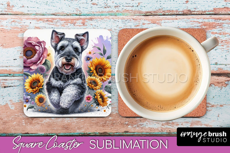 Welsh Terrier Square Coaster - Dog Mom Floral Coaster Sublimation Sublimation OrangeBrushStudio 