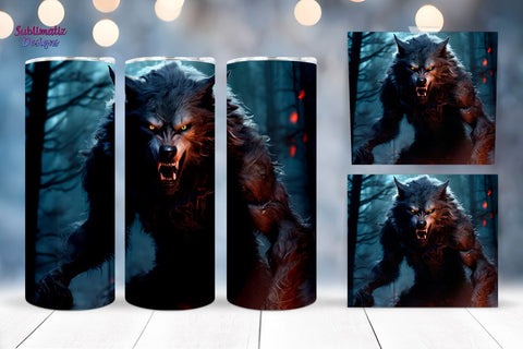 Werewolf 20 oz Tumbler Wrap Design | 20 oz Skinny Tumbler Wrap Sublimation Design Sublimation Sublimatiz Designs 