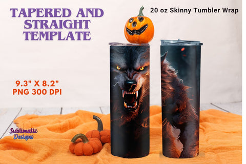 Werewolf Design 20 oz Tumbler Wrap | 20 oz Skinny Tumbler Wrap Sublimation Design Sublimation Sublimatiz Designs 