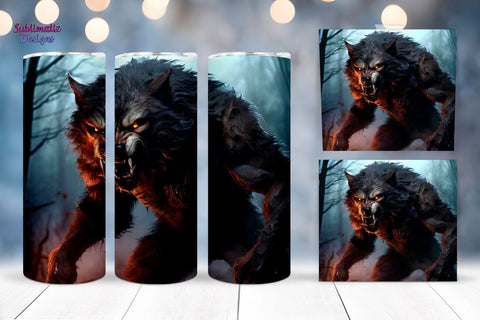 Werewolf Night Scene Tumbler Wrap | 20 oz Skinny Tumbler Wrap Sublimation Design Sublimation Sublimatiz Designs 