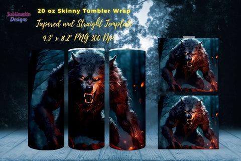 Werewolf Skinny Tumbler Wrap | 20 oz Skinny Tumbler Wrap Sublimation Design Sublimation Sublimatiz Designs 